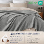 PHF 100% Cotton Muslin Blanket King Size 108"x90", 4-Layer Lightweight Gauze Throw, Breathable Cloud-Soft Minimalist Blanket for Bed, Couch, Camping & Baby, Grey, Ideal Gift