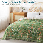 Boho Throw Blanket for Bed-100% Cotton Soft Breathable Farmhouse Decor Boho Quilt for Sofa (Bright Green, 60"x80")