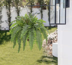 Hollyone 25" Artificial Boston Fern Hanging Basket 31 Leaves Fake Ferns in Rattan Pot Medium Greenery Plants for Outdoors & Indoor Faux Fern Bush Basket Plant Patio Garden Home Decor Dusty Green