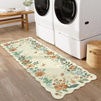 Lahome Floral Kitchen Runner Rug, 2x5 Rug Runners for Hallways Non Slip Ultra-Thin Soft Washable Carpet Runner, Non Slip Low-Pile Boho Carpet for Bathroom Bedroom Flore (2x5ft,Beige)
