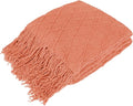 PAVILIA Coral Orange Knit Throw Blanket for Couch, Twin Bed, Soft Knitted Farmhouse Sofa Throw for Living Room, Lightweight Decorative Fall Blanket for Chair, Outdoor Textured Boho Blanket, 60x80