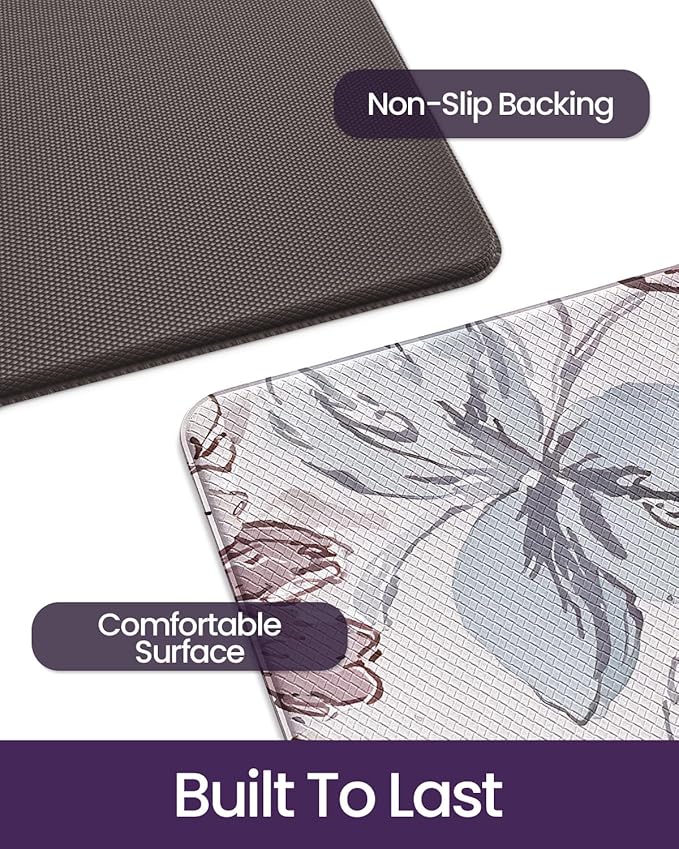 DEXI Kitchen Mats for Floor, 23x86, Cushioned Standing Mat Anti Fatigue, Wide Waterproof Comfort Floral Padded for Laundry Room Office, Pink and Teal