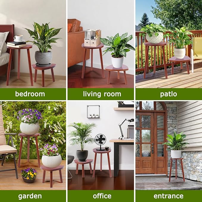 Plant Stand Indoor,2 Pack Single Plant Tables Indoor,Planter Stand,Multi-purpose Plant Shelf for Living Room Balcony Garden Patio Office,Walnut