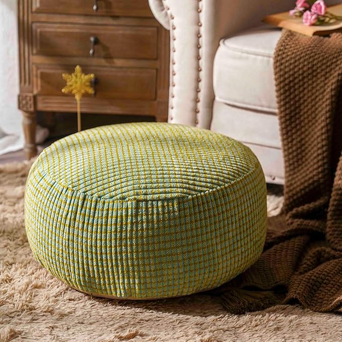SUTAVIA Pouf Ottoman Cover Unstuffed Pouf Seat Decorative Soft Storage Bean Bag 20x20x8 Inches Floor Footrest for Living Room Bedroom (Blue Green, Round)