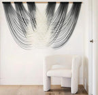 Jakalin Macrame Wall Hanging Black And White Dip Dyed Large Fiber Wall Art Macrame Wall Decor Boho Bedroom Living Room Wall Decor,59" W x 33" L