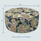 LVTXIII Inflatable Stool Ottoman Footrest with Handle, Decorative Fade-Resistant Foot Stool, Indoor or Outdoor Pouf for Home Garden and Camping Use, 21x21x9, Paisley Sapphire Blue