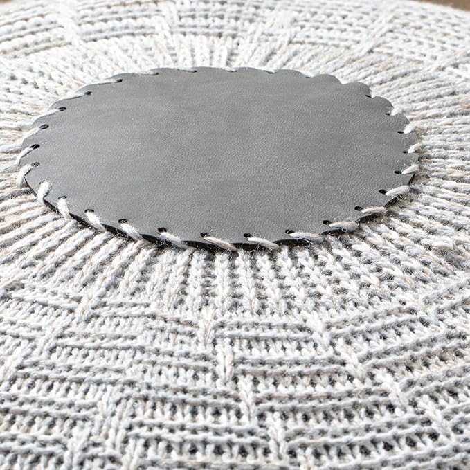 English Home Large Ottoman Foot Stool, Knitted Foot Rest, Round Pouf Chair, Modern Living Room Furniture Bean Bag, Room Decor, Bedroom Footstool, Boho Pouffe, Home Decor Poof, 20" W x 15" H, Gray