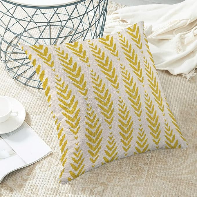 BETGINY Yellow Boho Pillow Covers 18 x 18 Inch Pack of 2, Bohemian Ethnic Herringbone Pattern Decorative Throw Pillow Covers Vintage Linen Farmhouse Outdoor Pillowcase for Bedroom Home Sofa Decor