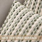 ANRODUO Boho Chenille Textured Tufted Pillow Covers 20x20 Inch Set of 2 Woven Decorative Throw Pillow Covers with Raised Stripes Accent Neutral Pillowcase for Couch Sofa Bed Living Room, Cream Olive