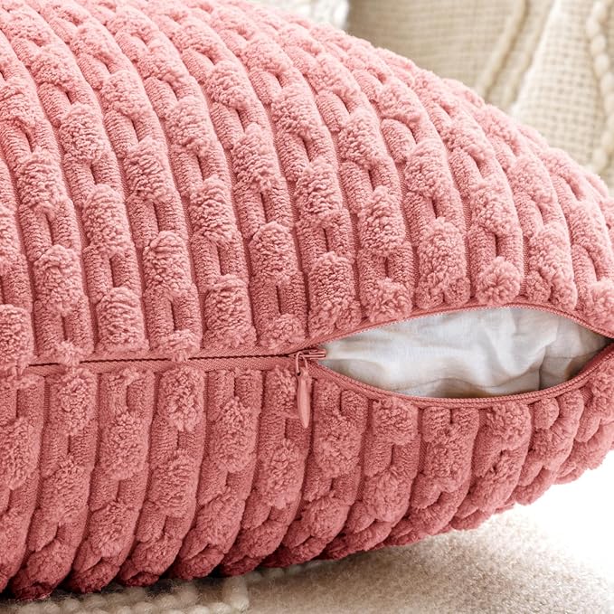 MIULEE Aesthetic Pink Decorative Throw Pillow Covers for Couch Living Room 18x18 Inch Set of 4 Cute Soft Cushion Covers Corduroy Pillowcases Spring Coquette Room Decor for Bed Sofa Room, Blush Rose