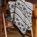 CASAAGUSTO Boho Throw Blanket - Black and White Decorative Blankets with Tassel, Printed Flannel Bohemian Blanket for Chair, Bed, Sofa, Couch(60 * 80, Black and White)