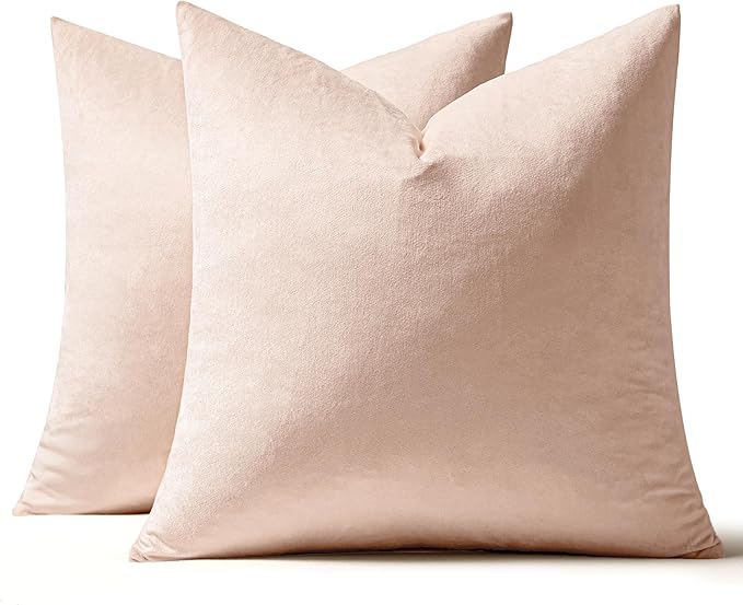 MIULEE Velvet Throw Pillow Covers 20x20 Inch, Pack of 2 - Pink, Super Soft Decorative Square Cushion Cases Modern Luxury Valentines Spring Home Decor for Sofa,Couch,Bed,Chair