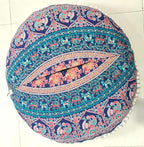 INDIAN CRAFT CASTLE 24" Brown Peacock Mandala Barmeri Large Floor Pillow Cover Cushion Meditation Seating Ottoman Throw Cover Hippie Decorative Zipped Bohemian Pouf Ottoman Pom Pom Cases 24" Round