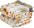 Boho Throw Blanket - 100% Cotton Throw Blankets for Bed Couch, 60"x80" Soft Muslin Lightweight Spring Throw Blanket, Cozy Floral Butterfly Printed Bohemain Bedding Decor Beige Throw Quilt