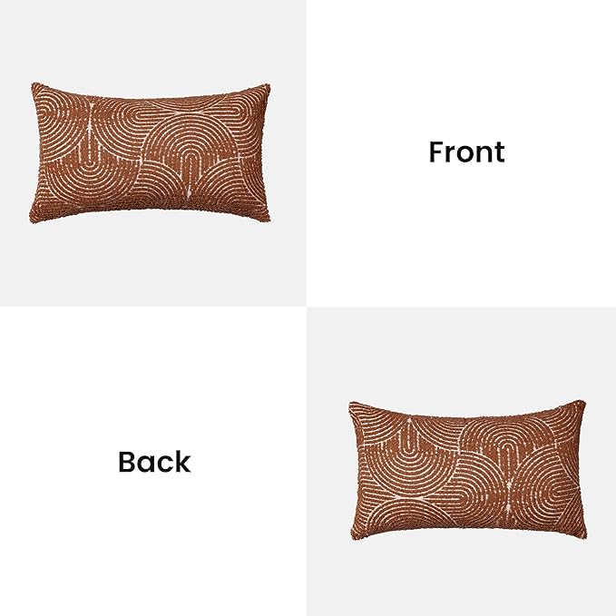 AELS Boho Decorative Textured Lumbar Pillow Covers 12x20, Modern Mid Century Rainbow Tufted Lumbar Pillow Case, Farmhouse Rustic Geometric Woven Cushion Case for Bed Couch Sofa, Burnt Orange