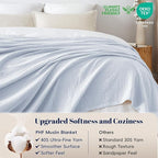PHF 100% Cotton Muslin Blanket Queen Size 90"x90", 4-Layer Lightweight Gauze Throw, Breathable Cloud-Soft Minimalist Blanket for Bed, Couch, Camping & Baby, Ancient Water, Ideal Gift