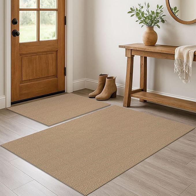 EARTHALL Area Rug Sets 2x3 and 3x5 Ft Washable Kitchen Mats for Floor Non Slip Rubber Backed Doormat Indoor Braided Indoor Door Rug for Entryway, Porch, Kitchen, Foyer, Orange/Tan/Brown