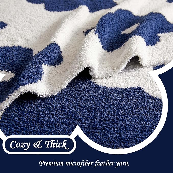 Checkered Throw Blanket, Navy Blue Flower Blanket for Couch, 50"x60" Soft Plaid Knit Blanket for Home Decor, Reversible Checkerered Blankets for Sofa, Chair, Bed