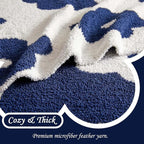 Checkered Throw Blanket, Navy Blue Flower Blanket for Couch, 50"x60" Soft Plaid Knit Blanket for Home Decor, Reversible Checkerered Blankets for Sofa, Chair, Bed