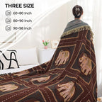 Boho Throw Blanket for Bed with Tassels,100% Cotton Ultra Soft and Cozy Large Blanket Elephant Printed Farmhouse Decor Bed Blankets,60"×80" All Season Rustic Throw for Sofa Couch Chair-Brown