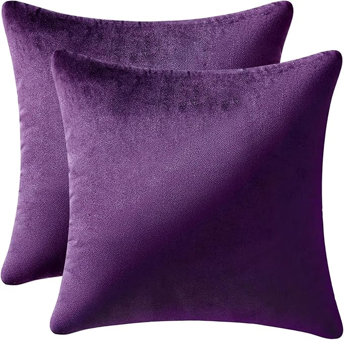 MIULEE Velvet Throw Pillow Covers 26x26 Inch, Pack of 2 - Eggplant Purple,Super Soft Decorative Square Euro Cushion Cases Modern Luxury Spring Home Decor for Bed,Bedroom, Sofa,Couch