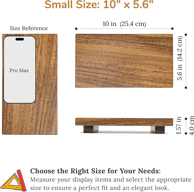 Small 10" Acacia Wood Riser Pedestal Stand – Farmhouse Wood Display Riser for Kitchen and Bathroom Décor - Counter Display, Plant Stand, Jewelry Holder, Vanity Tray, Candle Stand (S:10"x5.6"x1.57")