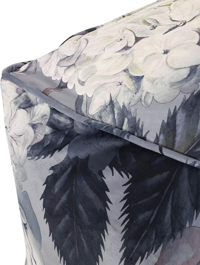 GDFStudio Traditional Velvet Flower Print Cube Pouf Ottoman Foot Stool - Bean Bag Floor Chair - Foot Rest Couch for Living Room Bedroom,Large Flower Print on Gray,24"" x 24"" x 12"", 314502N