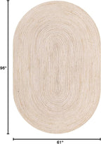 Unique Loom Braided Jute Collection Area Rug - Dhaka (5' 1" x 8' Oval, White)