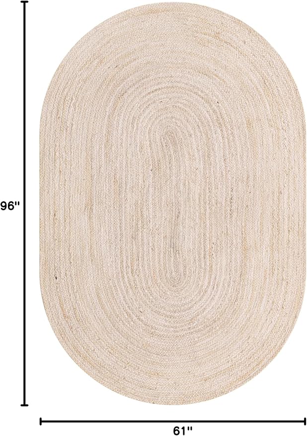 Unique Loom Braided Jute Collection Area Rug - Dhaka (5' 1" x 8' Oval, White)