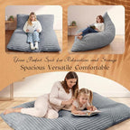 Honeydak 3 in 1 Giant Bean Bag Chair Cover Only (No Filler) Convertible Bean Bag Lazy Floor Sofa Cover Without Filling Washable Versatile Stuffed Animal Storage for Bedroom Living Room (Light Grey)