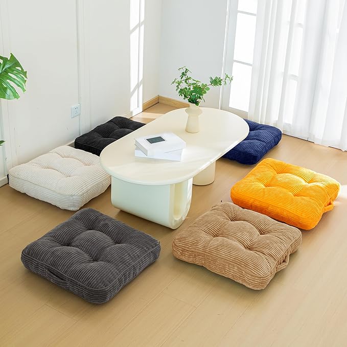 HIGOGOGO Floor Pillow Cushion for Adults, Meditation Cushion Pillow, Large Square Floor Sitting, Tufted Corduroy Cover, for Tatami Living Room or Yoga, 22x22 Inch, 2Pack, Coffee