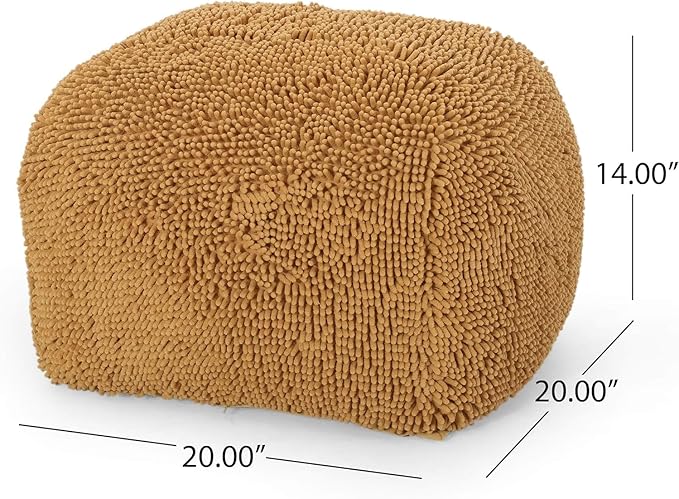 Foamma Pouf Ottoman 20" 20"x14", Yellow - Square Ottoman Foot Rest for Living Room and Bedroom, Spongy Pouf Footstool with Microfiber Chenille Cover, Foot Rest for Couch with Removable Cover