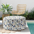Indoor/Outdoor Inflatable Ottoman, All Weather Ottoman Pouf D31 x H14 inch, Round Foot Rest Ottomans, Portable Footstool for Patio, Garden, Porch, Home, Breeze Leaves Beige