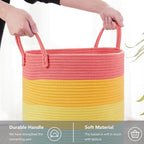 15”Dx20“H Rainbow Baby Girls Kids Hamper Laundry Basket for Nursery Toddler Clothes Blanket Toy Storage Woven Rope Unicorn Hamper in Playroom Bedroom 60L Large