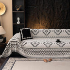 VClife Boho Aztec Couch Cover Retro Couch Cover for 3 Cushion Couch Sofa, Western White Slipcover Cover with Black Tribal Pattern, Soft Thick Chenille Furniture Sofa Covers wit Tassel, White, 71"X134"