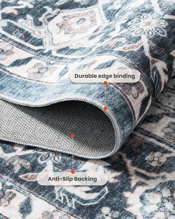 AMADA HOMEFURNISHING 2'6"x8' Washable Area Rug, Low-Profile Entryway Rug with Non-Slip Backing & Durable Edge Binding, Vintage Rug Pattern, Small Rugs for Entryway, Kitchen & Living Room