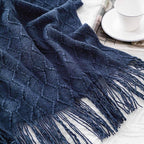 BATTILO HOME Navy Throw Blankets for Couch, Navy Blue Lightweight Decorative Blankets and Throws, Boho Warm Knit Blanket for Men and Women, 50"x60"