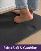 DEXI Kitchen Floor Mats Cushioned Anti Fatigue,17x29+17x59, Standing Runner Rug Waterproof, Comfort Memory Foam Padded for Front Sink Laundry Set of 2, Black