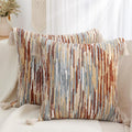 Simmore Fall Boho Decorative Throw Pillow Covers 18x18 Set of 2, Tufted Farmhouse Pillow Covers with Tassels for Cozy Bohemian Couch Sofa Bedroom Home Decor, Rust