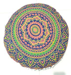 ICC New Blue Ombre 24" Mandala Barmeri Large Floor Pillow Cover Cushion Meditation Seating Ottoman Throw Cover Hippie Decorative Zipped Bohemian Pouf Ottoman Pom Pom Cases 24" Round
