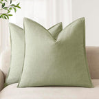 Foindtower Pack of 2, Decorative Linen Solid Throw Pillow Covers Accent Soft Cushion Case Farmhouse Boho Pillowcase for Couch Sofa Chair Bedroom Living Room Home Decor 18 x 18 Inch Light Sage Green