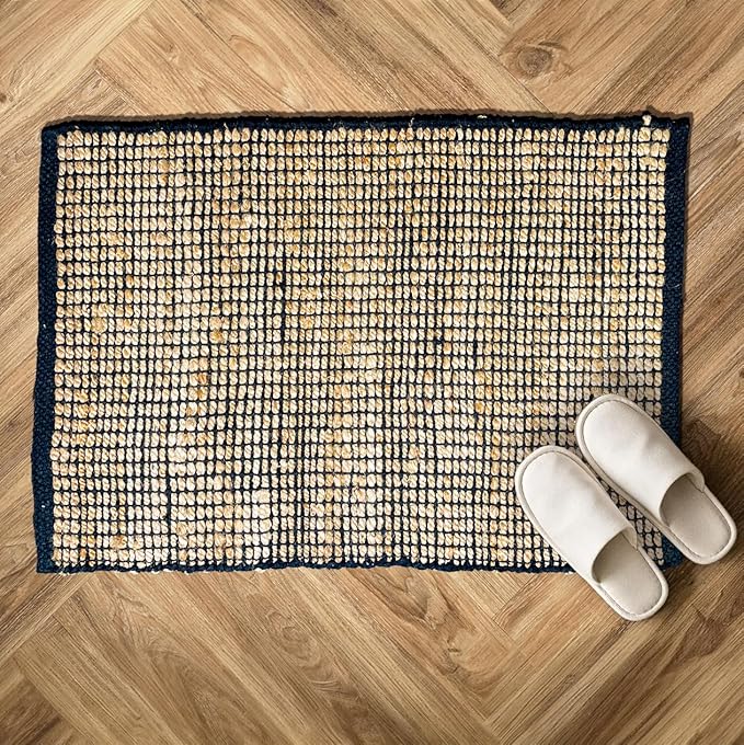Chardin home 2x3 Jute Cotton Hand Woven Rug | Braided Doormat, Boho, Rustic, Natural Jute/Black | Farmhouse Vintage Area Rugs for Bedroom, Living Room, Kitchen, and entryways