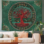 Accnicc Tree of Life Tapestry Green Nature Floral Plant Moon Phase Tapestries for Bedroom Aesthetic Hippie Boho Mandala Celestial Large Tapestry Wall Hanging for Dorm Living Room Decor 80 x 60 Inch