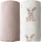 Little Jump 2-Pack Cotton Muslin Swaddle Blankets for Baby Boys Girls - Boho Baby Blanket for Boys & Girls- Large 47 x 47 inches Receiving Blanket Neutral (Bunny)