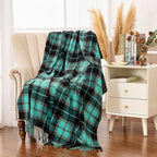 Gealaek Decorative Faux Cashmere Throw Blanket with Fringe Green and Black Plaid Lightweight Fuzzy Soft Cozy Throws for Sofa Bed Farmhouse Throw Blanket 50" x 60"