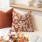 BlissBlush 20x20 Throw Pillow Cover, Brick Red Square Decorative Cushion Cover for Couch Sofa, Floral Tufted Embroidered Velvet Farmhouse Accent Pillowcase (Cover Only)