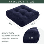 HIGOGOGO Tufted Corduroy Recliner Seat Cushion for Elderly, 20x20x6 Inch Extra Large Square Seat Cushion for Recliner Chair, Floor Pillow, Office Chair, Car, No Pressure on Thighs, Navy