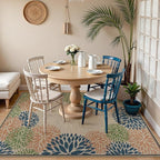 LIVEBOX Modern Easy Jute 5x7 Outdoor Rug, Washable Area Rugs for Living Room Patio Tropical Floral Indoor Outdoor Rug, Boho Farmhouse Non Slip Carpet for Backyard Foyer Dining Room(Olive, 5'x7')