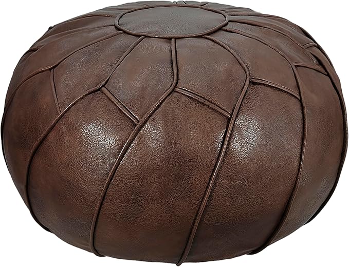 Thgonwid Round Unstuffed Pouf Cover, Leather Foot Stool Ottoman with Storage, Bean Bag Floor Chair, Multi Functional Footrest for Living Room, Bedroom or Balcony (Deep Coffee)