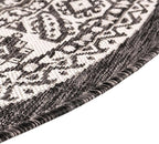 Rugs.com Outdoor Aztec Collection Rug – 8 Ft Round Charcoal Gray Flatweave Rug Perfect for Kitchens, Dining Rooms